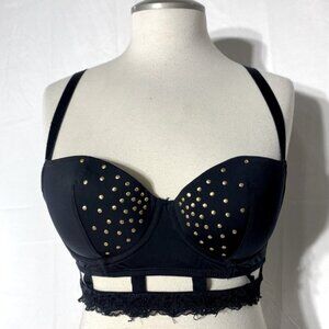 La Senza Black Bustier Bra W Gold Dots And Lace Trim 36B